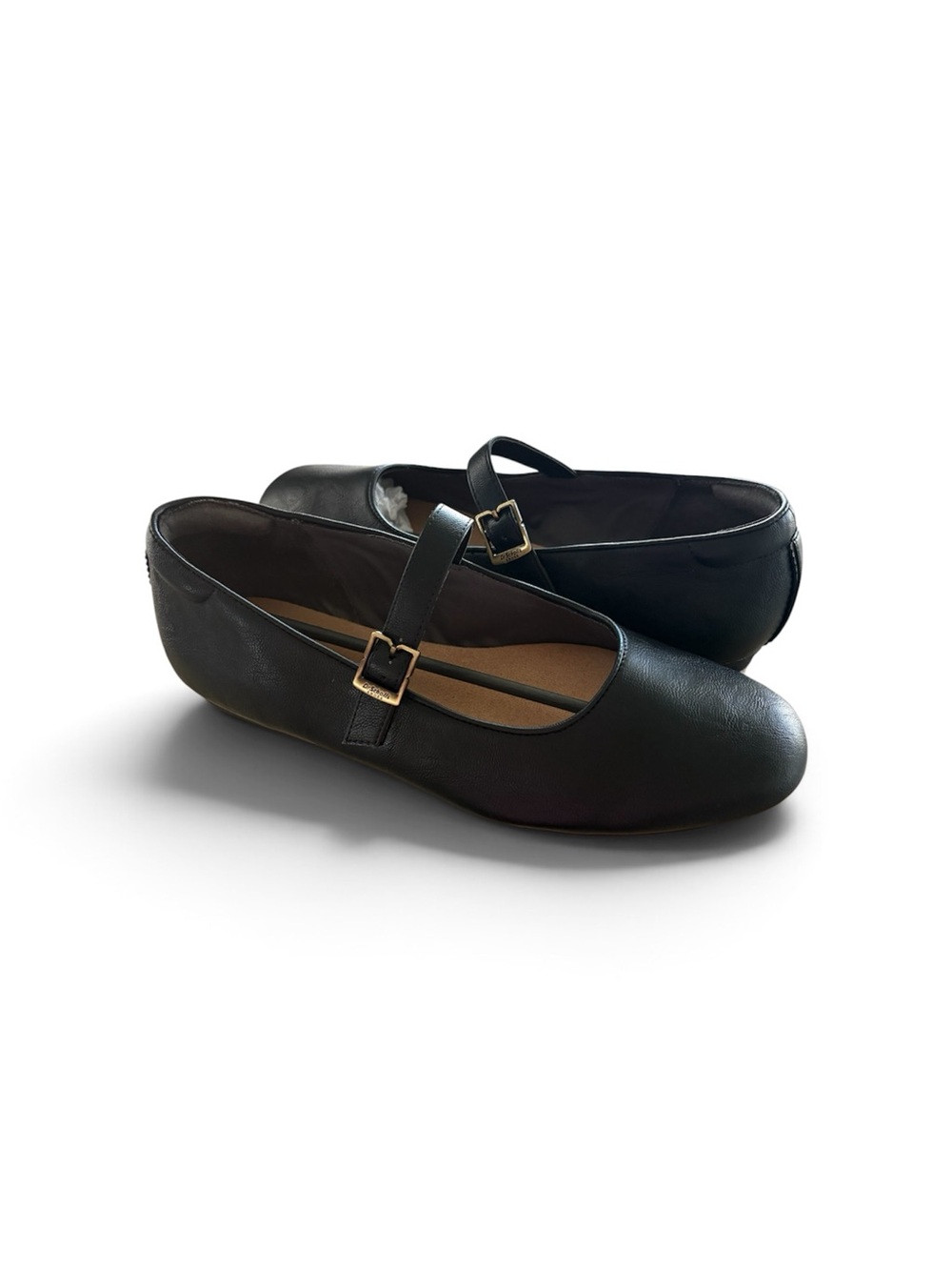 Dr. Scholl's Black Mary Jane Flats with Gold Buckles